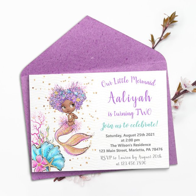 Invitation d'anniversaire de la sirène afro-améric (Créateur téléchargé)