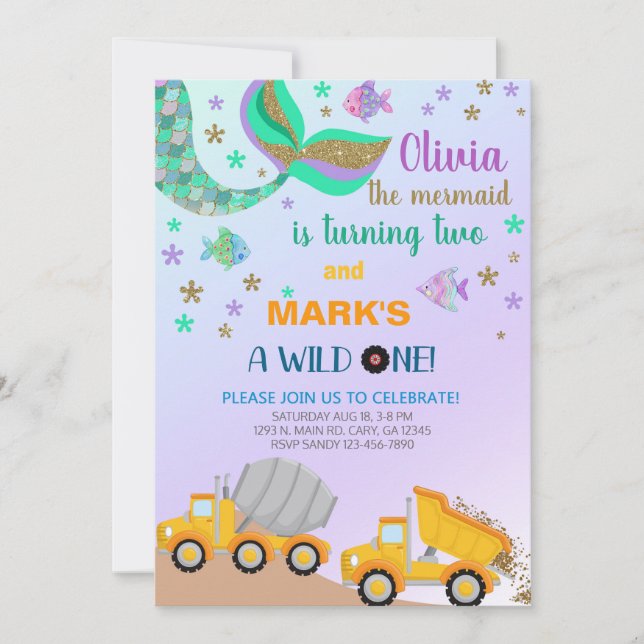 Invitation d'anniversaire de la sirène et du camio (Devant)