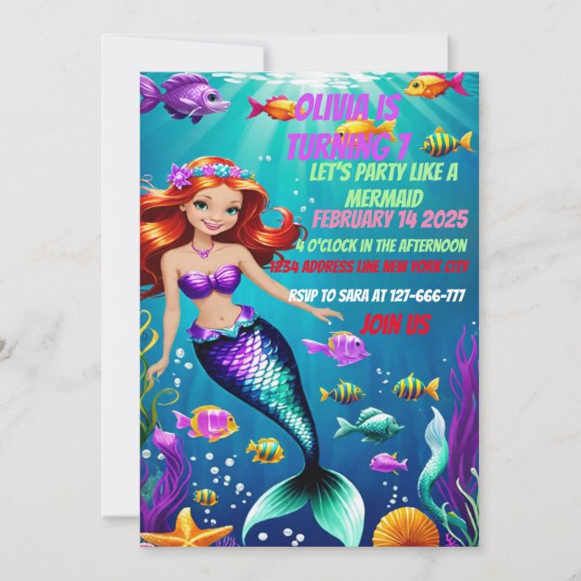 Invitation d'anniversaire de la Sirène magique (Devant)