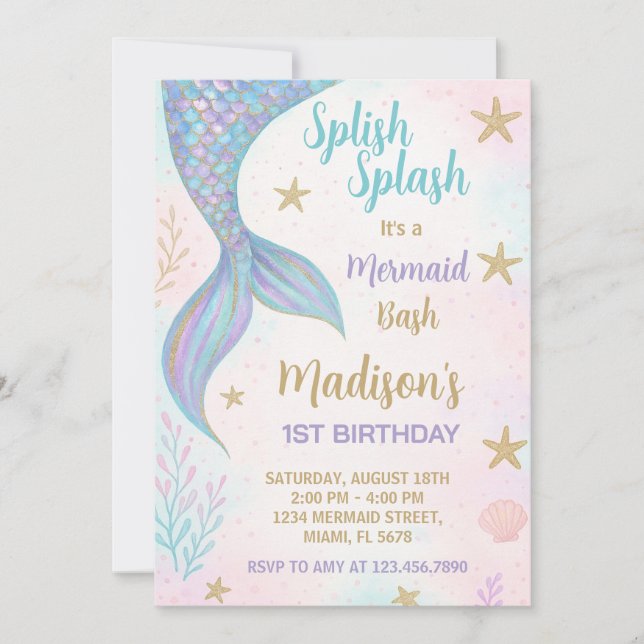 Invitation d'anniversaire de la Sirène magique (Devant)