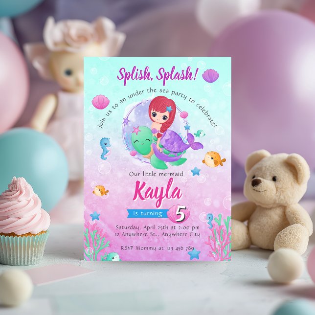 Invitation d'anniversaire de la Sirène magique (Mermaid Birthday Invitation)