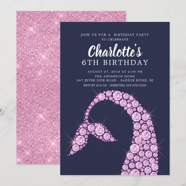 Invitation d'anniversaire de la Sirène rose modern (Devant / Derrière)