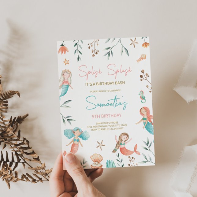 Invitation d'anniversaire de la sirène 'Splish Spl (Créateur téléchargé)