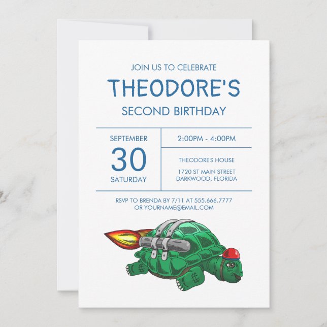 Invitation d'anniversaire de la tortue des roquett (Devant)