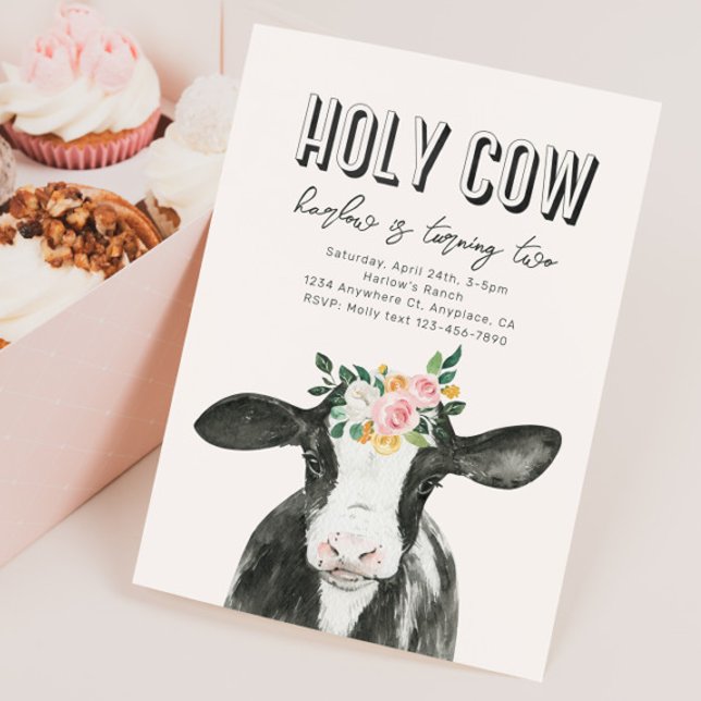 Invitation d'anniversaire de la vache rose | Invit (Créateur téléchargé)