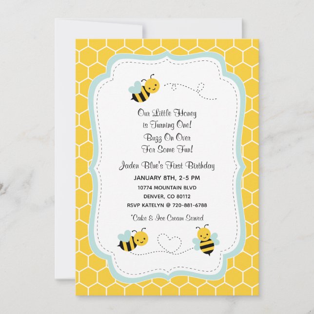 Invitation d'anniversaire de l'abeille de miel (Devant)