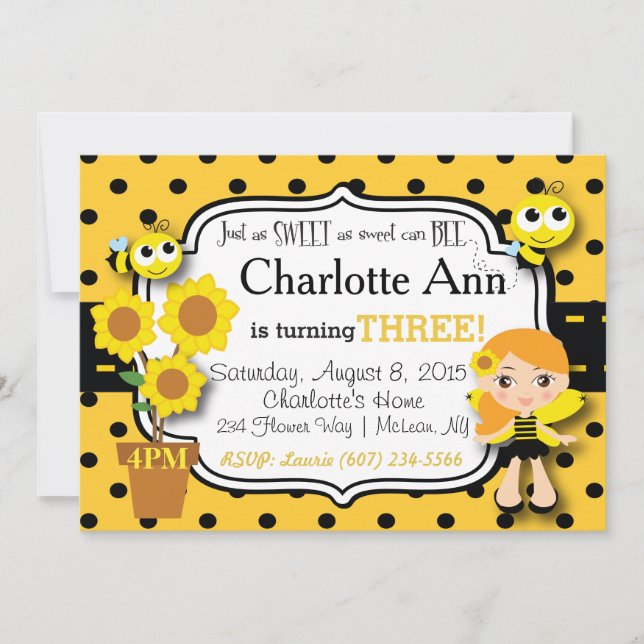 Invitation d'anniversaire de l'abeille de miel (Devant)