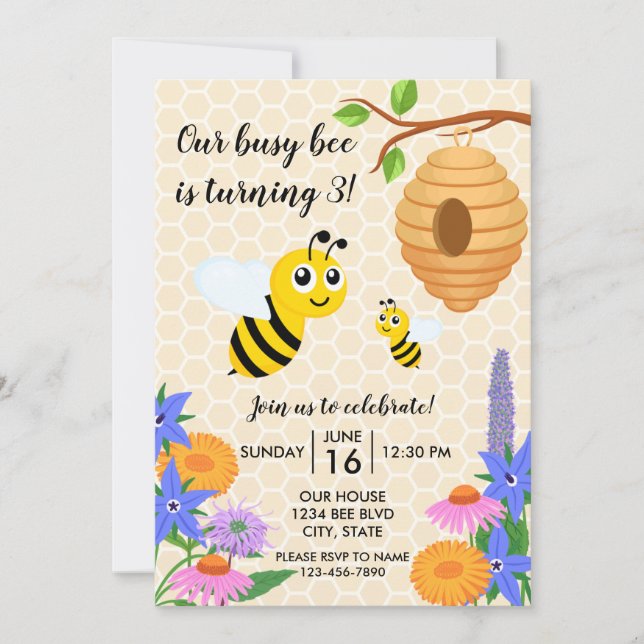 Invitation d'anniversaire de l'abeille de miel (Devant)