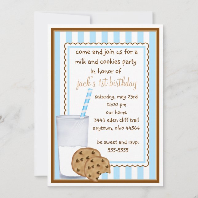 Invitation d'anniversaire de lait et de biscuits (Devant)