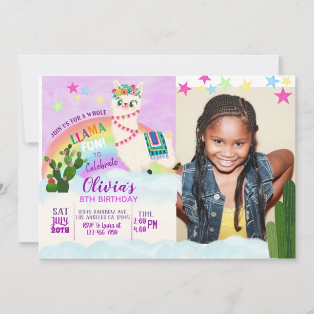 Invitation d'anniversaire de lama PHOTO (Devant)