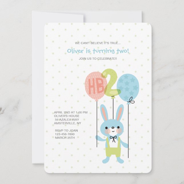 Invitation d'anniversaire de lapin de 2 ans (Devant)