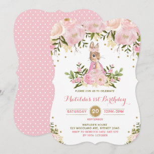 Invitation d'anniversaire de Lapin Lapin Floral Go