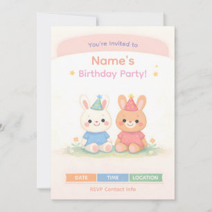Invitation d'anniversaire de lapin mignon Annive