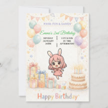 Invitation d'anniversaire de lapin pastel mignon