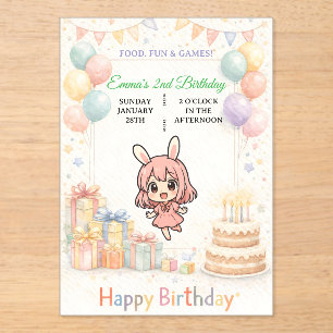 Invitation d'anniversaire de lapin pastel mignon