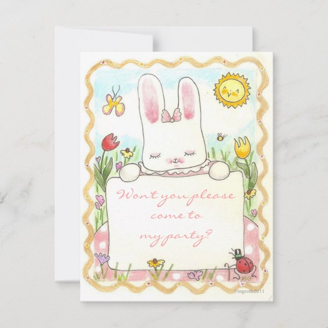 invitation d'anniversaire de lapin rose (Devant)