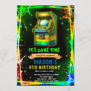 Invitation d'anniversaire de l'arcade de lueur néo