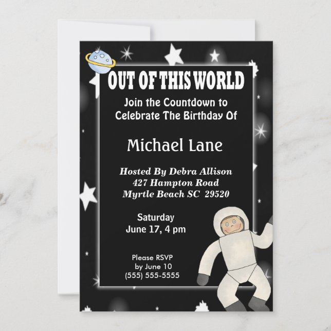 Invitation d'anniversaire de l'astronaute (Devant)