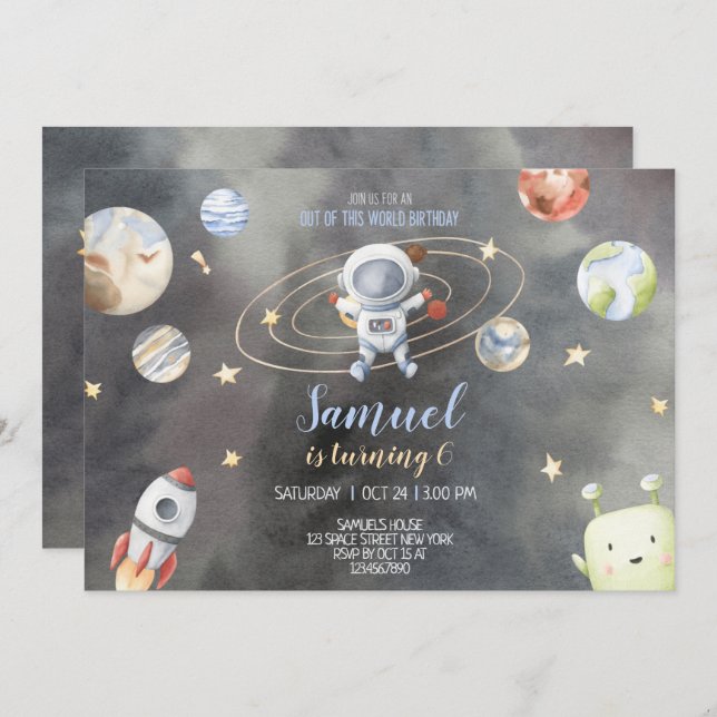 Invitation d'anniversaire de l'astronaute (Devant / Derrière)