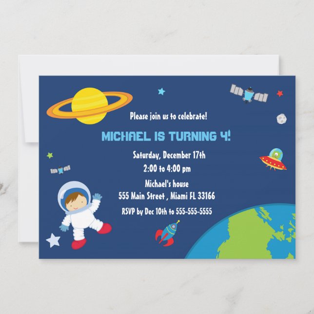 Invitation d'anniversaire de l'astronaute spatial (Devant)