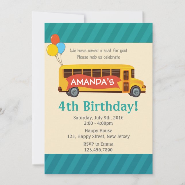 Invitation d'anniversaire de l'autobus scolaire (Devant)