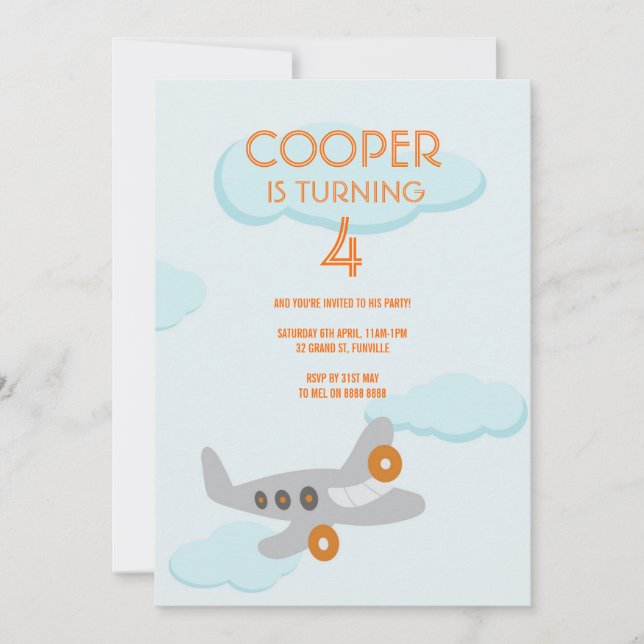 Invitation d'anniversaire de l'AVION (Devant)