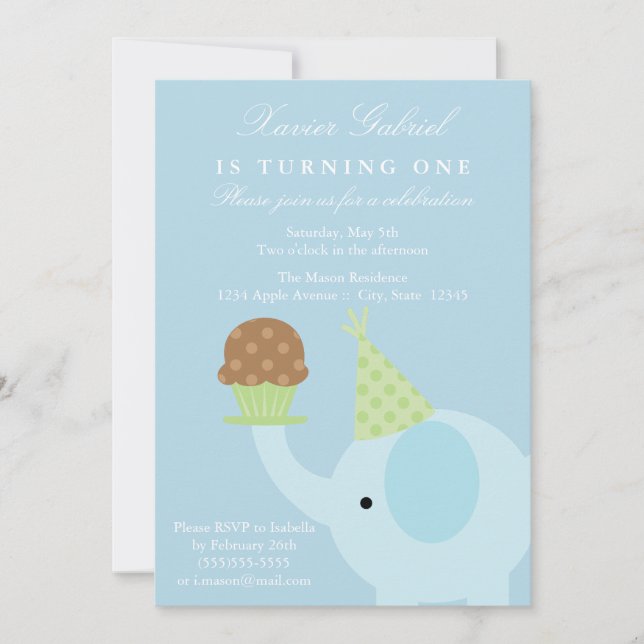 Invitation d'anniversaire de l'éléphant bleu 5x7 (Devant)