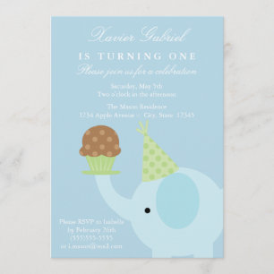 Invitation d'anniversaire de l'éléphant bleu 5x7