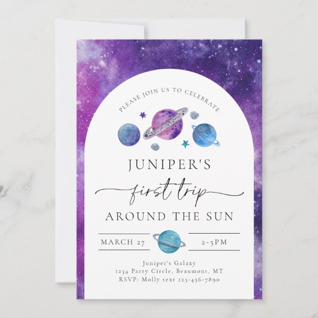 Invitation d'anniversaire de l'espace de la fille  (Devant)