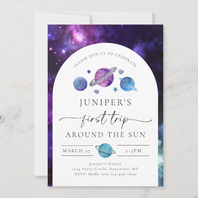 Invitation d'anniversaire de l'espace de la fille  (Devant)