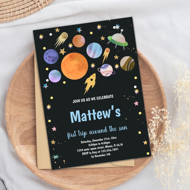 Invitation d'anniversaire de l'espace extra-atmosp (Outer Space Birthday Invitations)