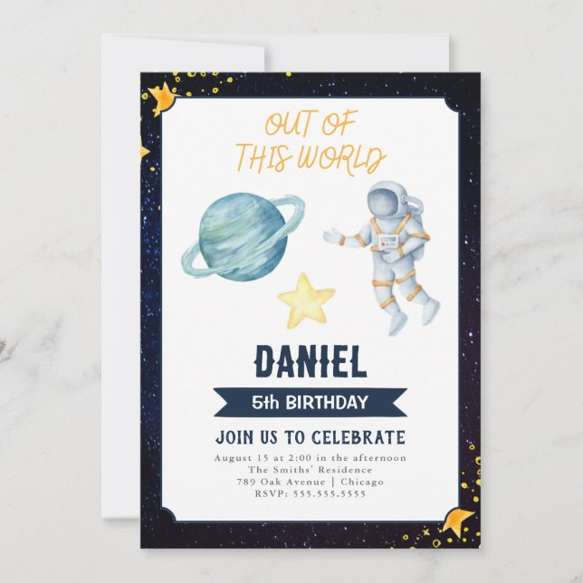 Invitation d'anniversaire de l'espace extra-atmosp (Devant)