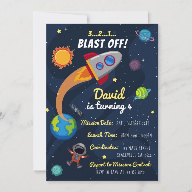 Invitation d'anniversaire de l'espace. Invitation  (Devant)