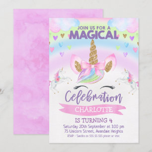 Invitation d'anniversaire de licorne d'arc-en-ciel