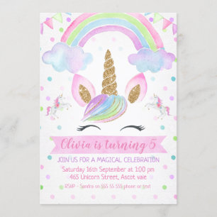 Invitation d'anniversaire de licorne d'arc-en-ciel