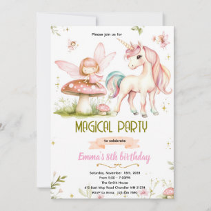 Invitation d'anniversaire de licorne de fée de for