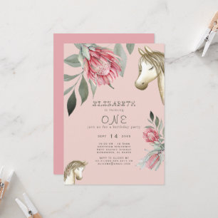 Invitation d'anniversaire de licorne florale rose