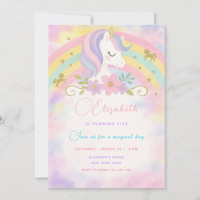 Invitation d'anniversaire de licorne magique (Devant)