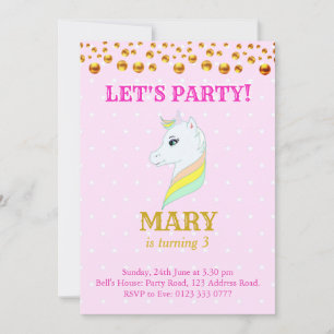 Invitation d'anniversaire de licorne mignonne