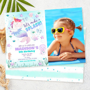 Invitation d'anniversaire de licorne sirène sous l