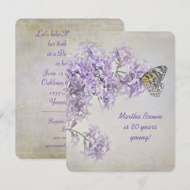 Invitation d'anniversaire de Lilac (Devant / Derrière)