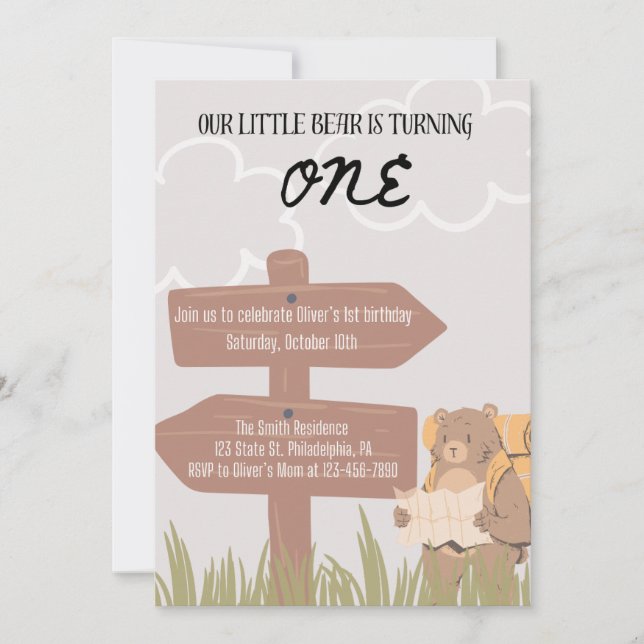 Invitation d'anniversaire de Little Bear (Devant)