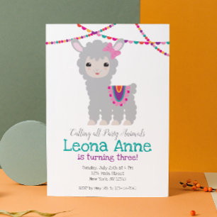 Invitation d'anniversaire de Llama Alpaca