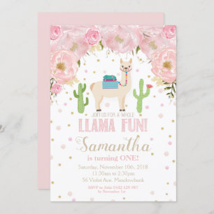 Invitation d'anniversaire de Llama Blush Floral Gi