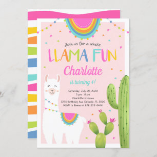 Invitation d'anniversaire de Llama Cactus rose