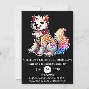 Invitation d'anniversaire de loup floral joyeux
