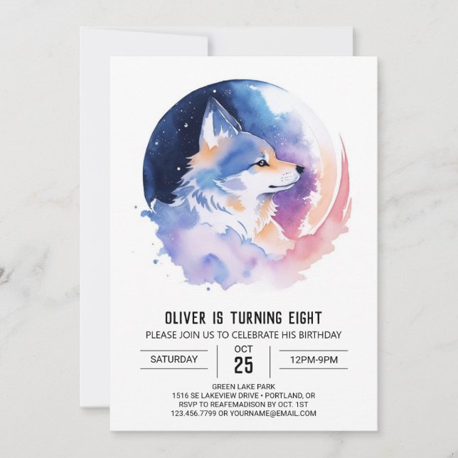 Invitation d'anniversaire de loup imprimable (Devant)