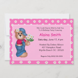 Invitation d'anniversaire de l'ours de marguerite