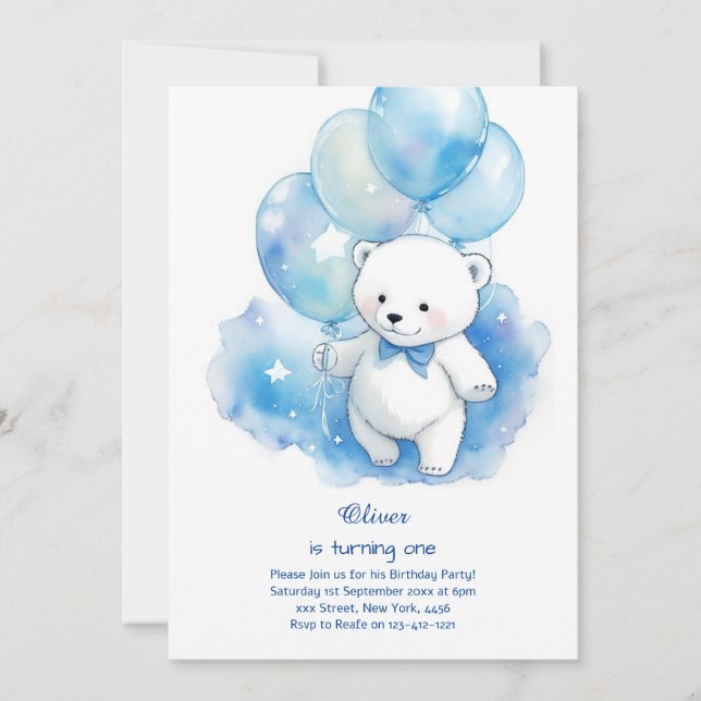 Invitation d'anniversaire de l'ours polaire (Devant)