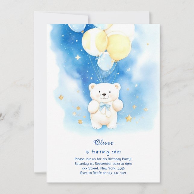 Invitation d'anniversaire de l'ours polaire (Devant)